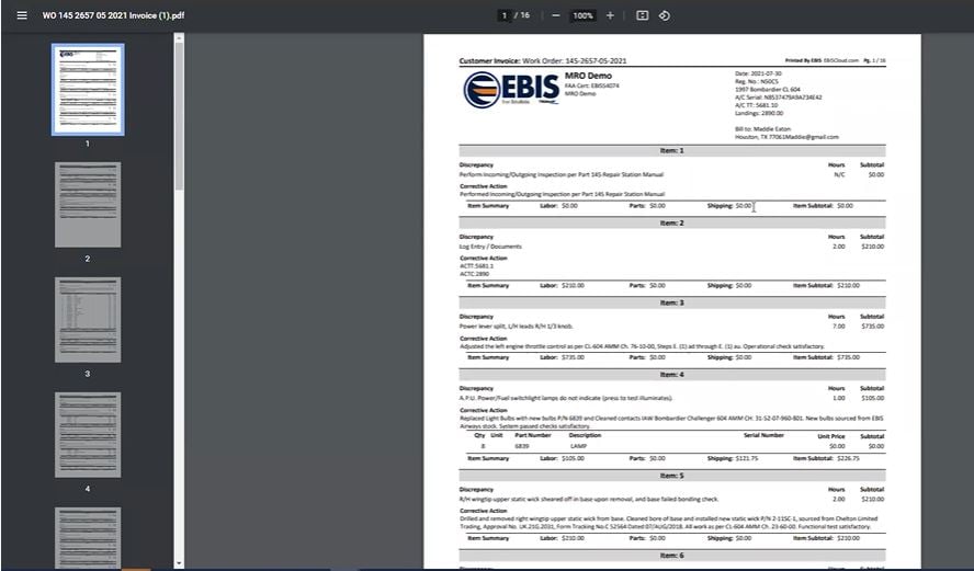 Aviation Maintenance Invoice Aviation Maintenance Invoice